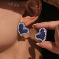 Heart Stud Earrings Navy Enamel And Metal Crystal Halo view 1