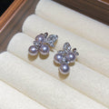 Silver Tone Pearl Cluster Floral Stud Earrings With Crystals view 6