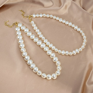 Large White Graduated Pearl Look Single Strand Necklace