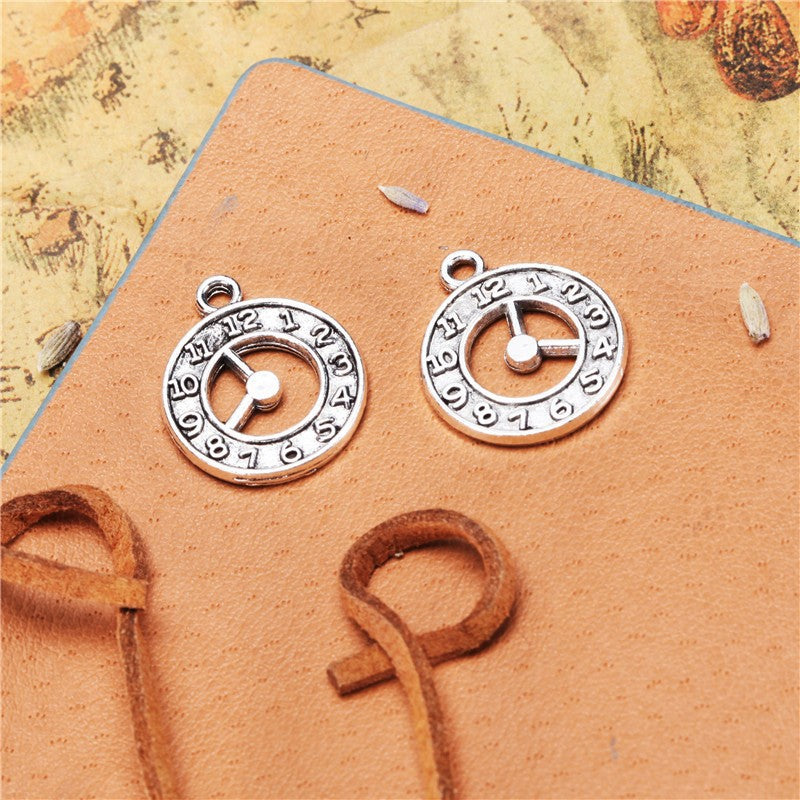 Vintage Double-Sided Round Clock Charm Pendant 21x18mm