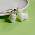 Pair of White Flocked Sheep Figures on Silver Tone Keychain view 4