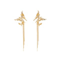 Gold and Silver Butterfly Long Chain Tassel Stud Earrings view 5
