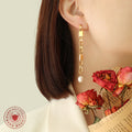 Gold And Steel Geometric Chain Pearl Drop Earrings view 4
