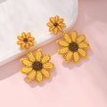 Felt Sunflower Seed Bead Drop Earrings Yellow Orange Brown view 6