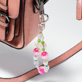 Pink Beaded Phone Bag Chain Heart Clasp Flower Accents view 3