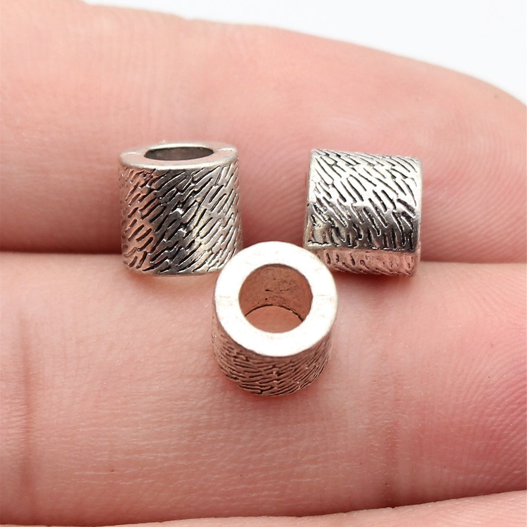 8.1x8x7.9mm 1.6g Antique Silver Zinc Alloy Textured Large Hole Spacer Beads for Dreadlock Jewelry