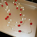 Red and White Beaded Layered Long Pendant Necklace view 4