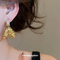Gold Sequin Fishtail Drop Stud Earrings Statement Jewelry view 4