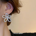 Silver Crystal Openwork Five Petal Flower Stud Earrings view 4