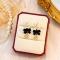 Black Velvet Bow Gold Fu Charm Huggie Hoop Earrings view 6