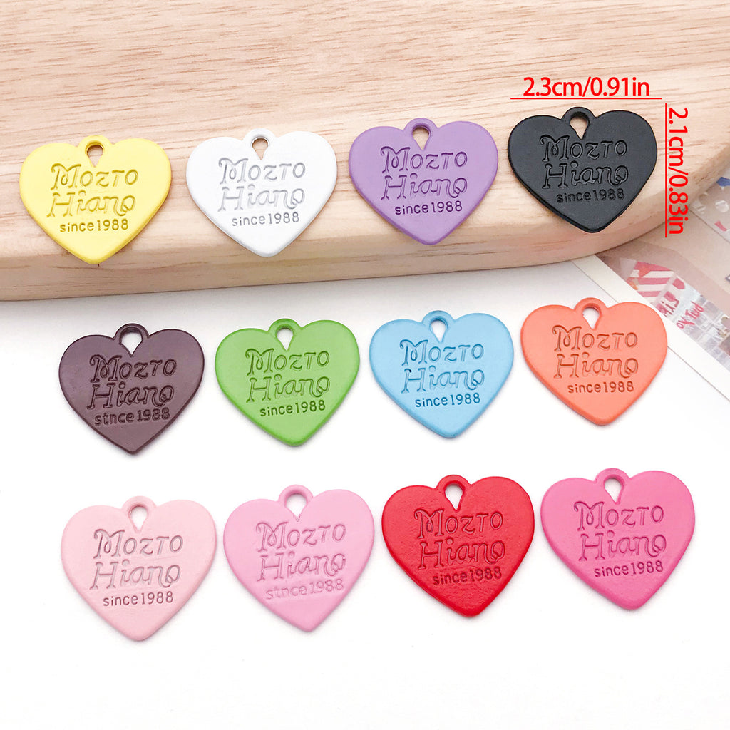 Color Enamel Zinc Alloy Peach Heart Letter Double Sided Charm Pendant for DIY Necklace Keychain Making