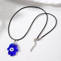 Glass Hamsa Evil Eye Pendant Necklaces on Black Cord 7 Colors view 3