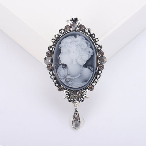 Vintage Cameo Portrait Crystal Brooch styled product view