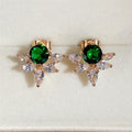 Green Round Crystal and Clear Marquise Cluster Stud Earrings view 4