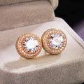 Round Clear Stone Double Halo Stud Earrings With Clear Stone Accents view 2