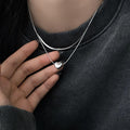 Silver Double Layer Snake Chain Heart Pendant Necklace view 3