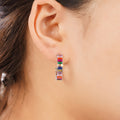 Silver Tone Multicolor Baguette CZ C-Shape Hoop Earrings view 3