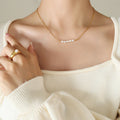 Gold Freshwater Pearl Bar Station Necklace Cable Chain view 4