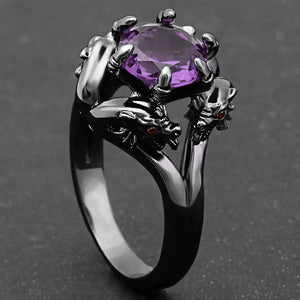 Black Dual Dragon Head Claw Ring with Colored Center Stone