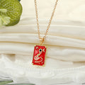 Gold Tone Rectangular Enamel Snake Card Pendant Necklaces view 8