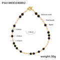 Black Agate White Shell Bead Necklace Gold OT Toggle Clasp view 6