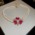 Pearl Crystal Flower Necklace and Earrings in Three Colors view 6