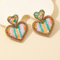 Sequin Rainbow Heart Drop Earrings With Rhinestone Trim view 3