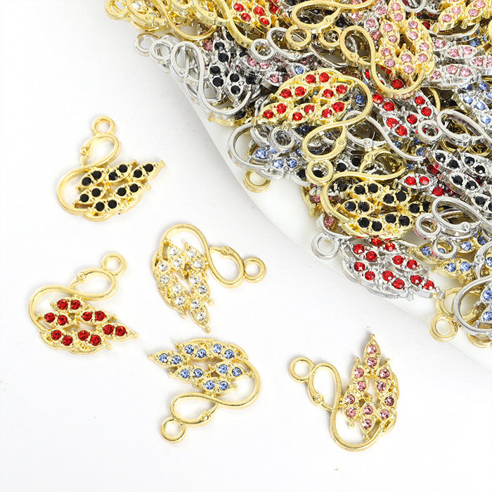 Rhinestone Swan Charms in Gold and Silver Tones, Five Colors