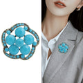 Antique Gold Turquoise Blue Openwork Flower Brooch view 3