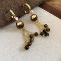 Tiger Eye Gourd Necklace Cord Bead Collar Gold Tassel Hoops view 8