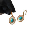 Gold Tone Oval Blue Center Drop Hook Earrings Fashion Jewelry view 5