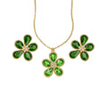 Green Crystal Flower Necklace Earring Set Gold Tone view 5