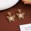Pink Gradient Butterfly Dangle Earrings Flower Pearl Gold view 6