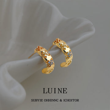 Gold Tone Multicolor Stone Chunky Huggie Hoop Earrings For Women