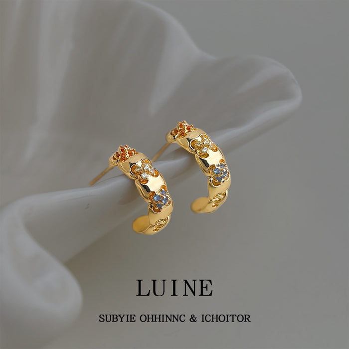 Gold Tone Multicolor Stone Chunky Huggie Hoop Earrings For Women
