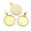 Crystal Rim Round Cabochon Pendant Trays in Three Finishes view 4