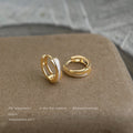 Gold Tone Double Line Round Huggie Hoop Earrings For Women view 3