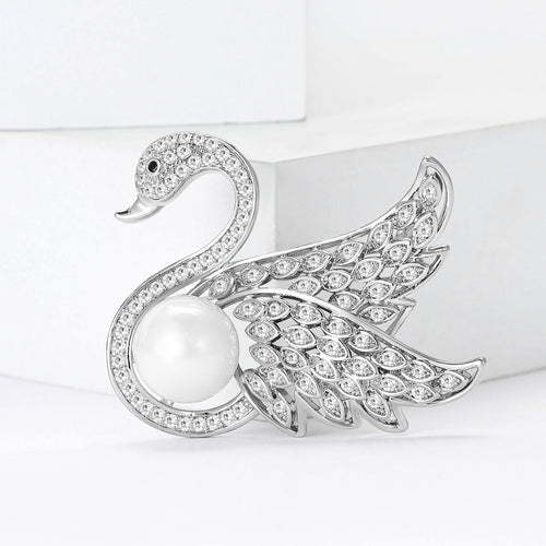 Swan brooch close-up pearl body