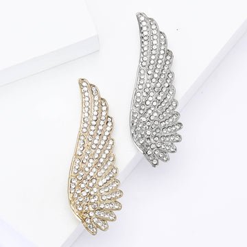 Gold Silver Tone Angel Wing Clear Rhinestone Brooch