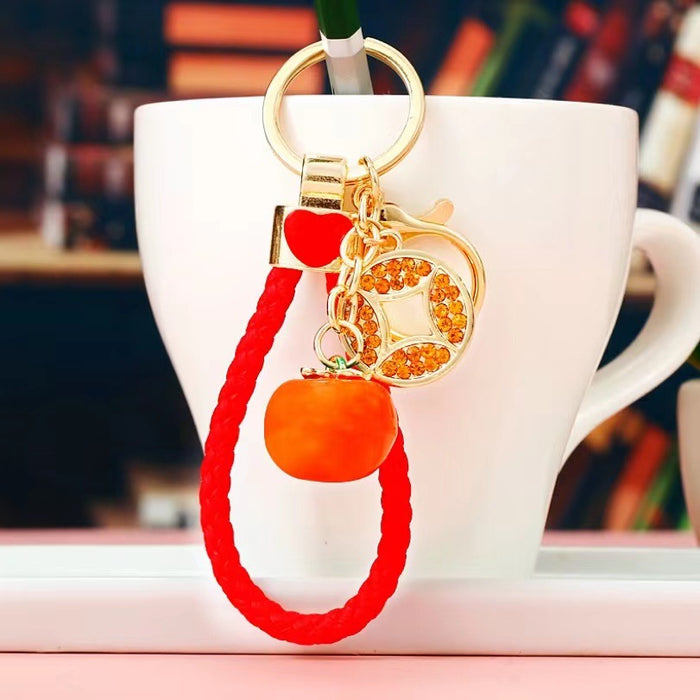 Braided Coin and Persimmon Wrist Strap Keychains in Three Colors
