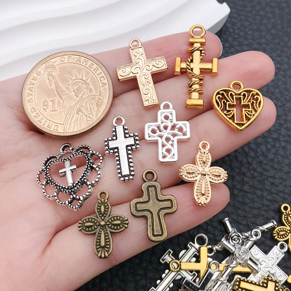Vintage Zinc Alloy Cross Charm Pendant for DIY Keychain Earring Necklace Bracelet