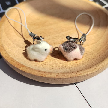 Mini Flocked Pig Phone Charms Lobster Clip Strap 6 Colors