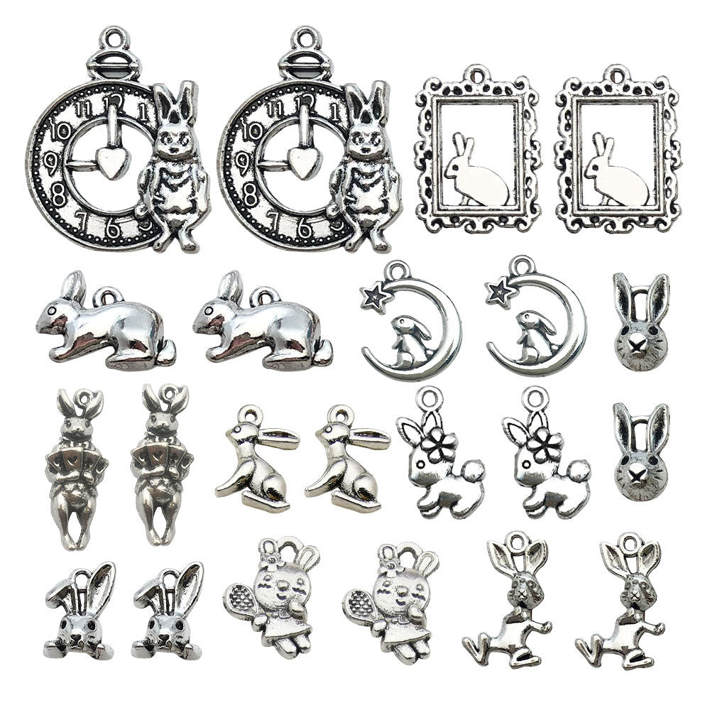 Antique Silver Zinc Alloy Easter Rabbit Charm Pendant for DIY Earrings Keychain Jewelry