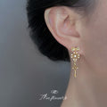 Gold Tone Bow Drop Earrings Lace Flower Cross Clear Stone Accents view 2