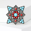 Geometric Floral Brooch with Red and Turquoise Stones view 5