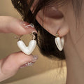 Gold Tone Pink Heart Huggie Earrings with Glossy Enamel Inlays view 2