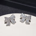 Silver Full Pavé CZ Bow Stud Earrings Pair Clear Stones view 6