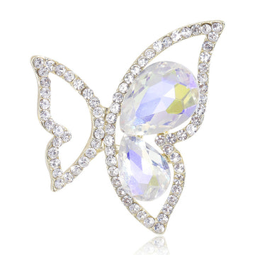 Iridescent Crystal Butterfly Brooch With Silver Tone Outline
