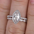 Silver Tone Marquise Halo Ring Set Clear Stones Two Bands view 2