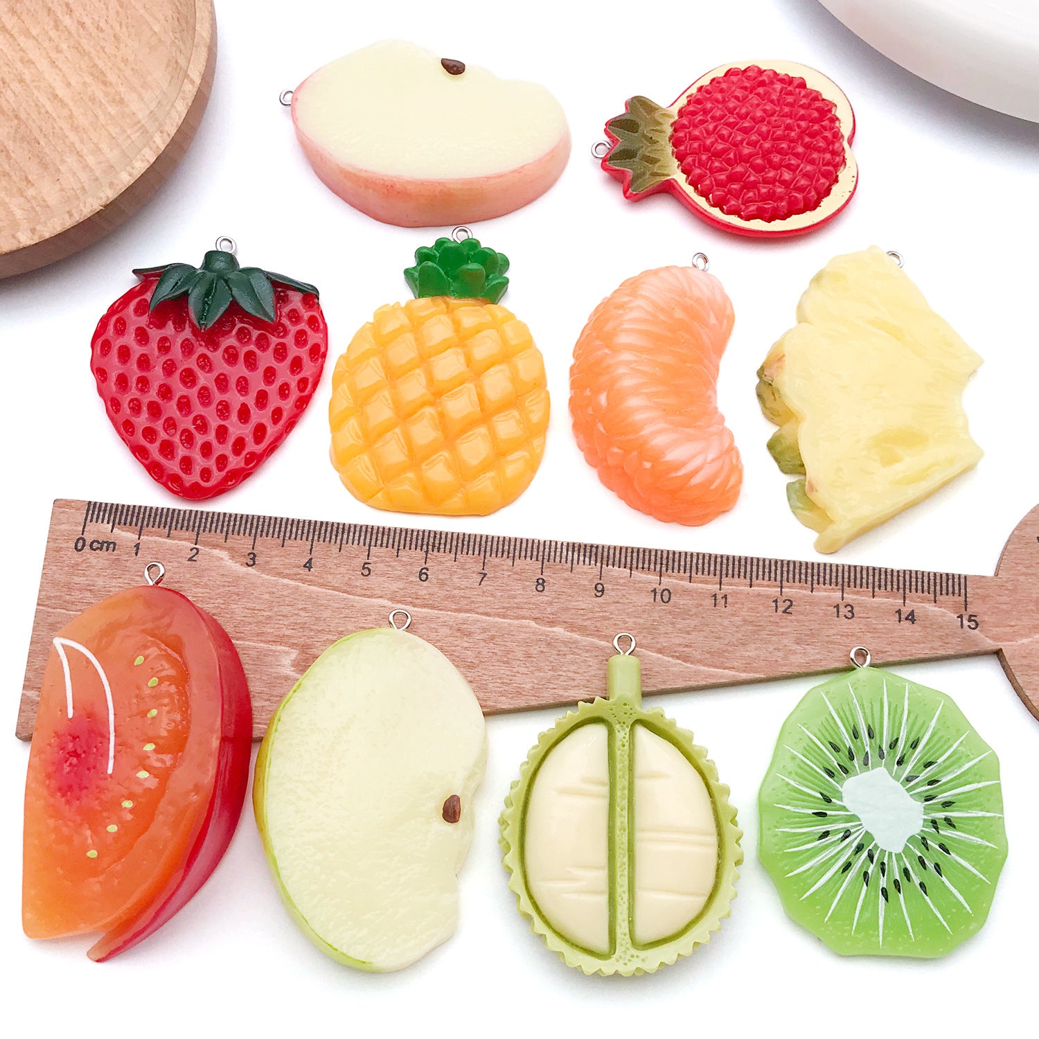 Resin Pomegranate Pineapple Kiwi Fruit Slice Charm Pendants for Bag Keychain DIY Jewelry